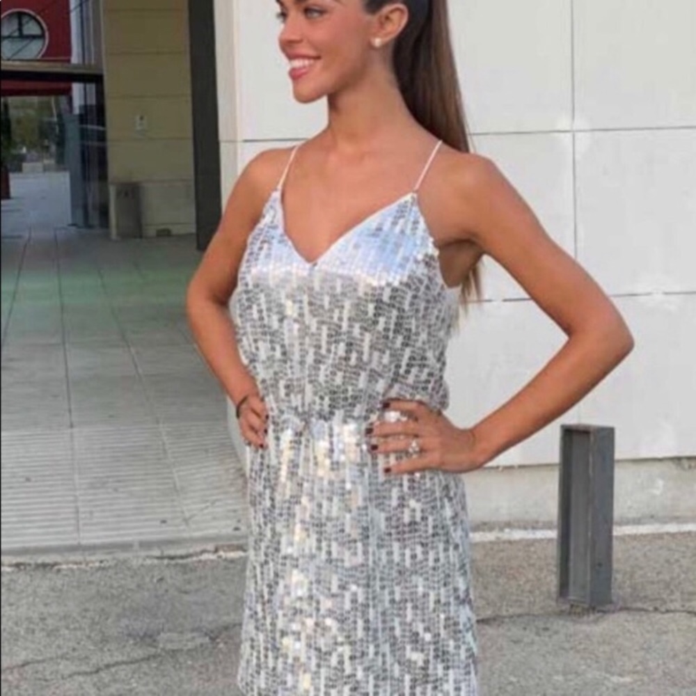 Zara Sequin V-neck Dress
